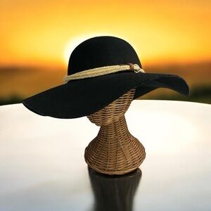 Elegant Wool Floppy Black Wide-Brim Hat